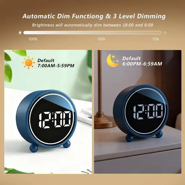 Alt view image 2 of 7 - Modern Desk Clock, Silent No-Ticking Analog Clock Battery Operated, Small Tabletop Clocks for Office/Mantle/Desktop or Nightstand (Round - Blue)
