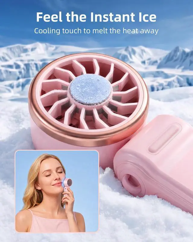 Alt view image 3 of 7 - Mini Portable Fan with Ice Cooling, Lightweight Handheld Pocket Turbo Fan Rechargeable, 3 Speed, Foldable Personal Hand Fan for Travel, Beach Vacation, Women Girls (Pink)