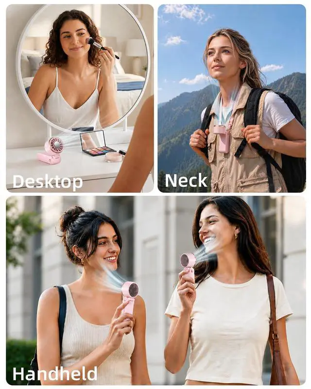 Alt view image 6 of 7 - Mini Portable Fan with Ice Cooling, Lightweight Handheld Pocket Turbo Fan Rechargeable, 3 Speed, Foldable Personal Hand Fan for Travel, Beach Vacation, Women Girls (Pink)