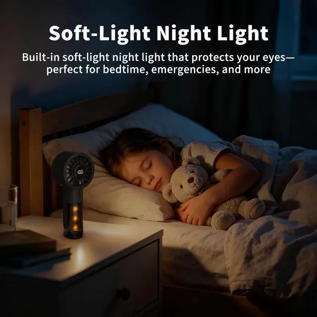 Alt view image 2 of 7 - Mini Fan with Night Light, Portable Handheld Rechargeable Fan, 5 Speed Personal Cooling Fan, Quiet USB Desk Fan for Bedroom Sleep, Office, Travel, Outdoor, Vacation,Summer Essentials