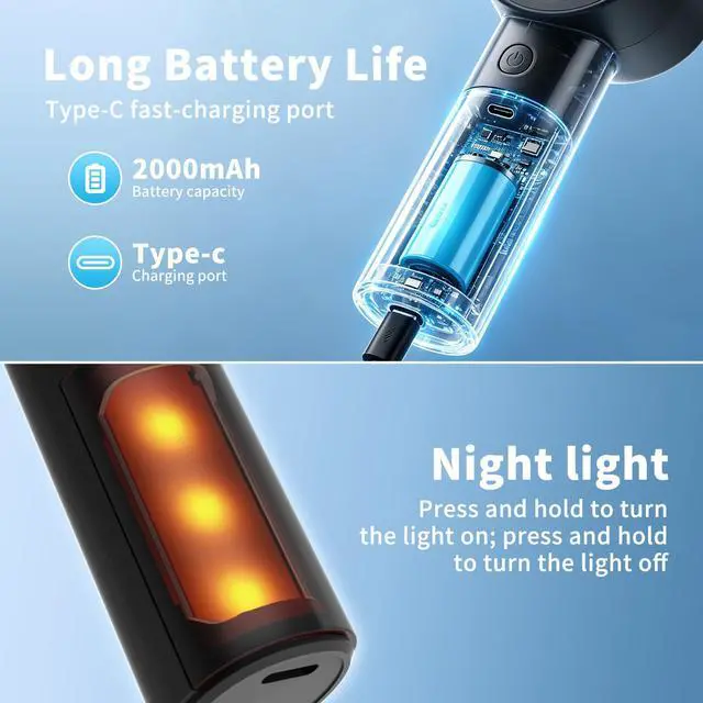 Alt view image 4 of 7 - Mini Fan with Night Light, Portable Handheld Rechargeable Fan, 5 Speed Personal Cooling Fan, Quiet USB Desk Fan for Bedroom Sleep, Office, Travel, Outdoor, Vacation,Summer Essentials