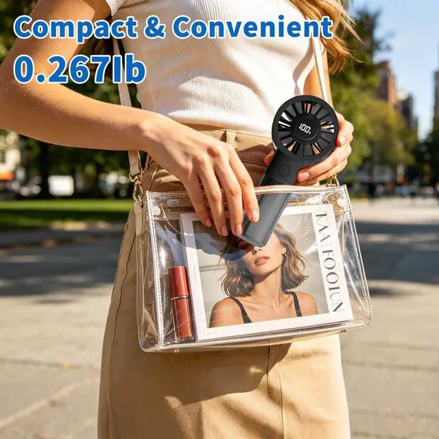 Alt view image 7 of 7 - Mini Fan with Night Light, Portable Handheld Rechargeable Fan, 5 Speed Personal Cooling Fan, Quiet USB Desk Fan for Bedroom Sleep, Office, Travel, Outdoor, Vacation,Summer Essentials