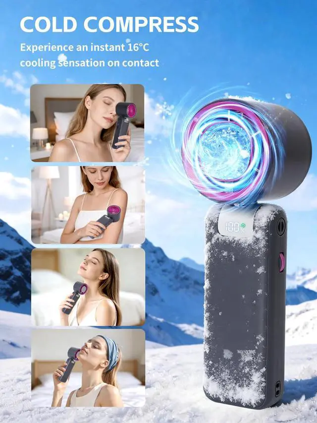 Alt view image 7 of 7 - Portable Handheld Fan with Ice Cooler, 199 Speed Personal Fan,Foldable 3 in 1 Rechargeable Battery Operated Essentials Hand Fans Summer Essential for Travel/Outdoor/OfficeGrey Purple