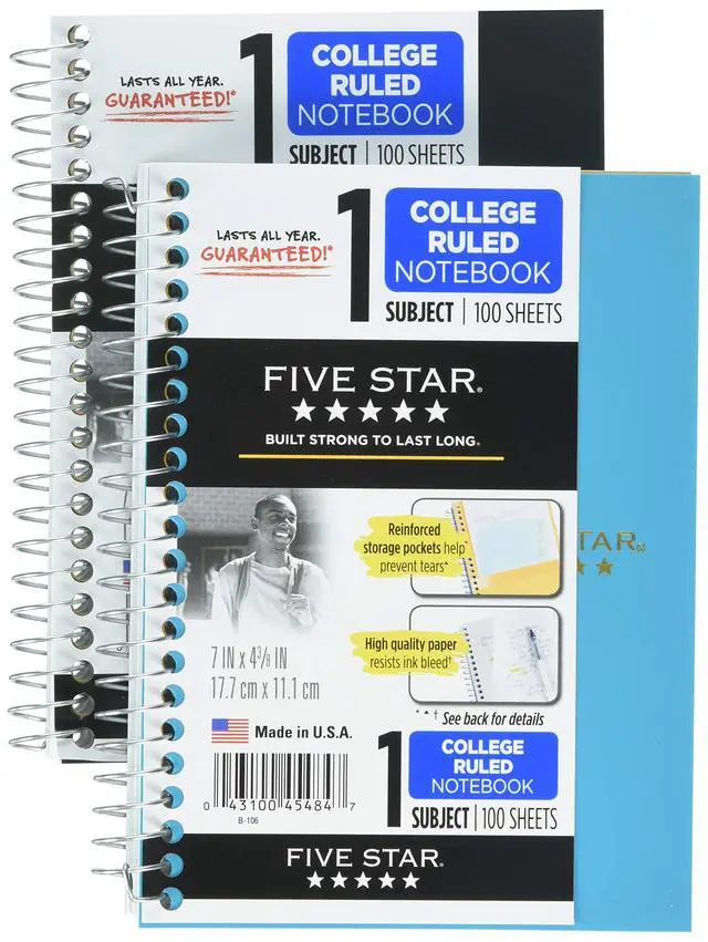 Main image of Star Spiral Notebooks, 1 Subject, College Ruled Paper, 100 Sheets, 7 x 4-3/8", Personal Size, Colors Selected For You, 2 Pack (73707)
