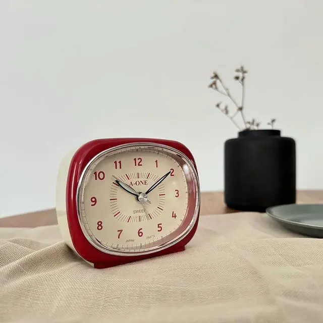 Alt view image 2 of 5 - Square-Round Silent Alarm Clock Unique Hybrid Design, Non-Ticking, Battery Operated, Perfect for Bedroom, Office, or Living Room Decor (Red)