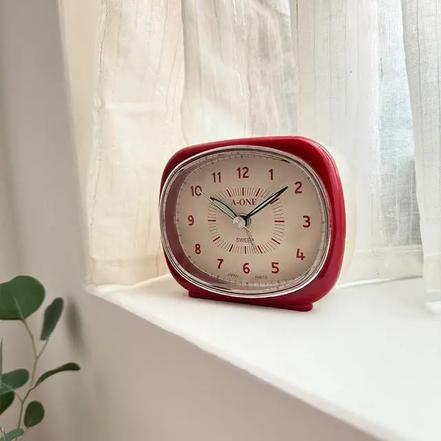 Alt view image 3 of 5 - Square-Round Silent Alarm Clock Unique Hybrid Design, Non-Ticking, Battery Operated, Perfect for Bedroom, Office, or Living Room Decor (Red)