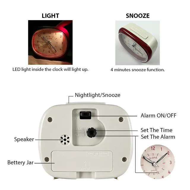 Alt view image 4 of 5 - Square-Round Silent Alarm Clock Unique Hybrid Design, Non-Ticking, Battery Operated, Perfect for Bedroom, Office, or Living Room Decor (Red)
