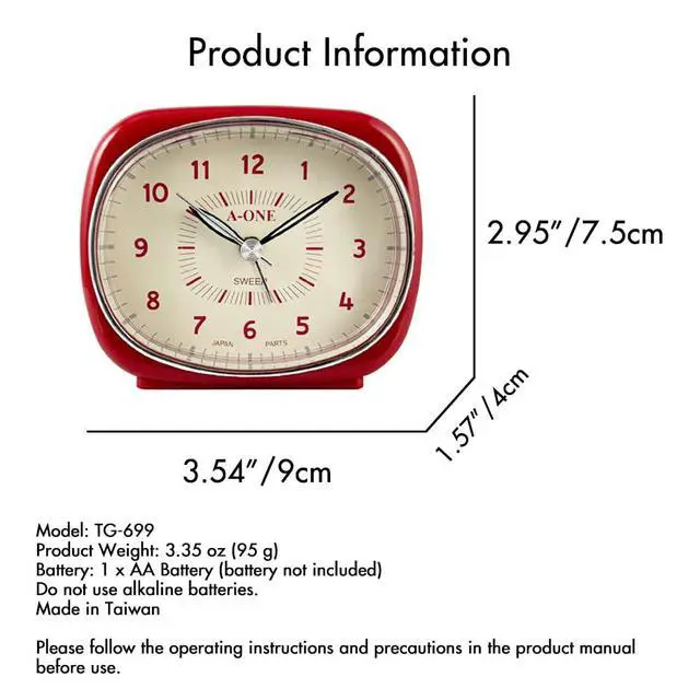 Alt view image 5 of 5 - Square-Round Silent Alarm Clock Unique Hybrid Design, Non-Ticking, Battery Operated, Perfect for Bedroom, Office, or Living Room Decor (Red)