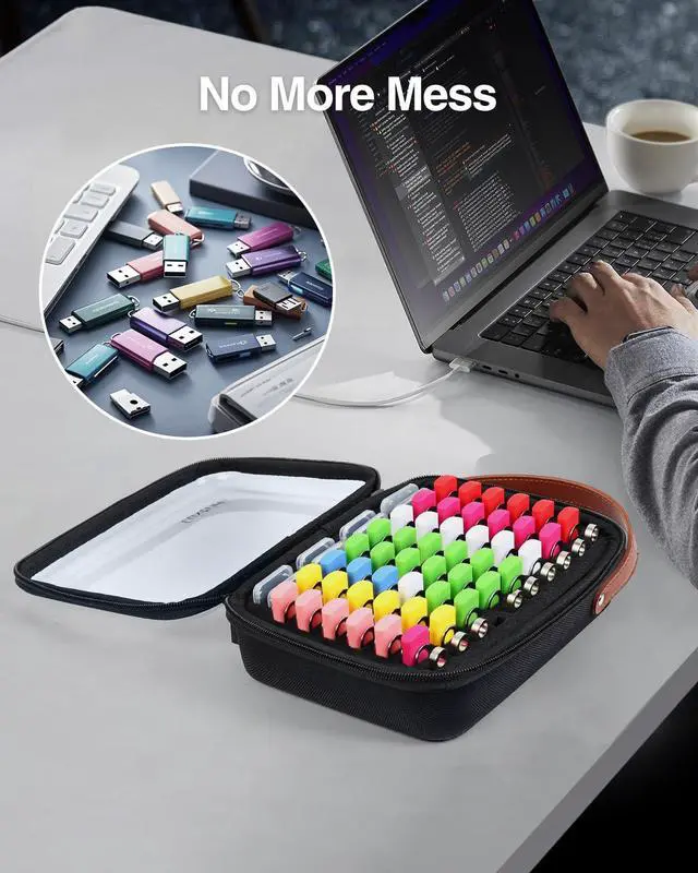 Alt view image 6 of 7 - Clear Flash Drive Case with Labels, Hard USB Case Organizer, USB Storage Box Holds 58 Drives & 8 SD Cards, Thumb Storage Holder, Flash Drives Holder for Samsung & Sandisk & Memory Stick