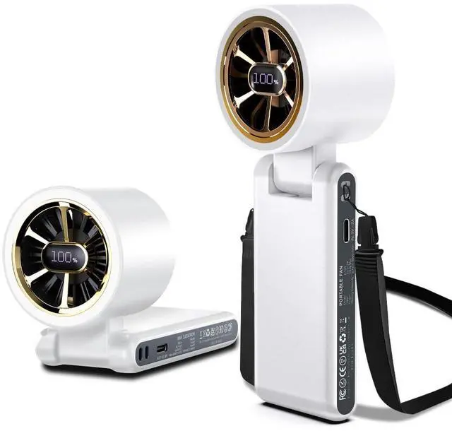 Main image of Rechargeable Strong Wind Handheld Fan With Ambient Lighting 4 IN1 5000mAh Upto 22H For Desktop Waist Clip Neck (StrongWind/White)