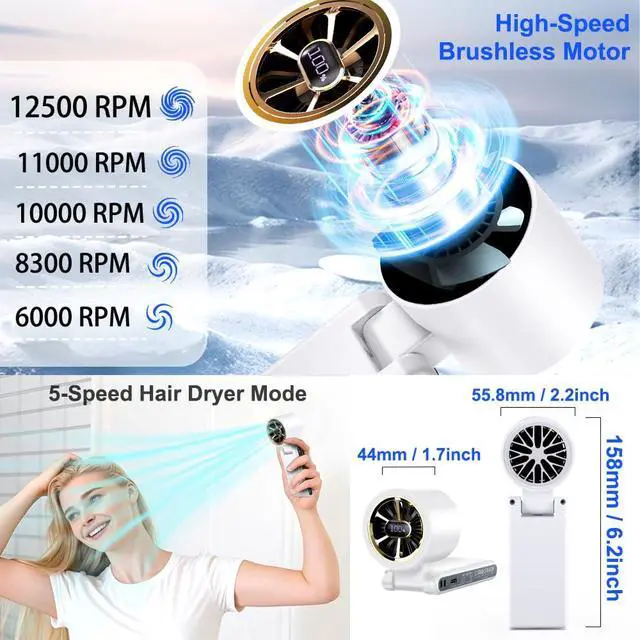 Alt view image 3 of 7 - Rechargeable Strong Wind Handheld Fan With Ambient Lighting 4 IN1 5000mAh Upto 22H For Desktop Waist Clip Neck (StrongWind/White)