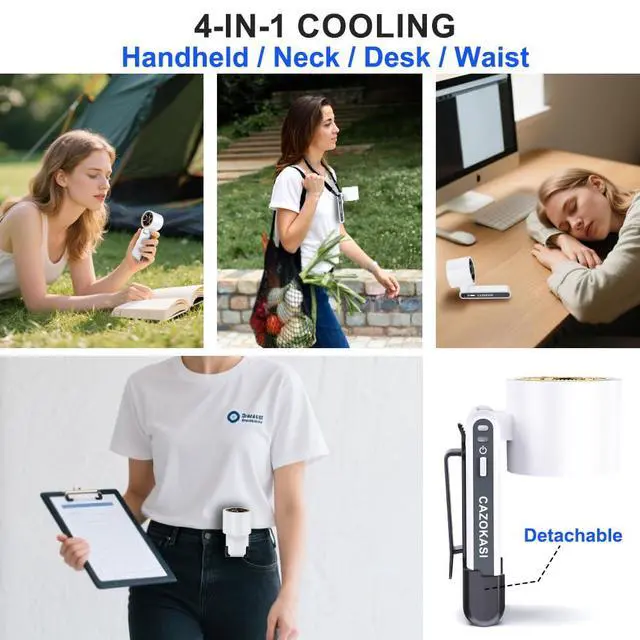 Alt view image 4 of 7 - Rechargeable Strong Wind Handheld Fan With Ambient Lighting 4 IN1 5000mAh Upto 22H For Desktop Waist Clip Neck (StrongWind/White)