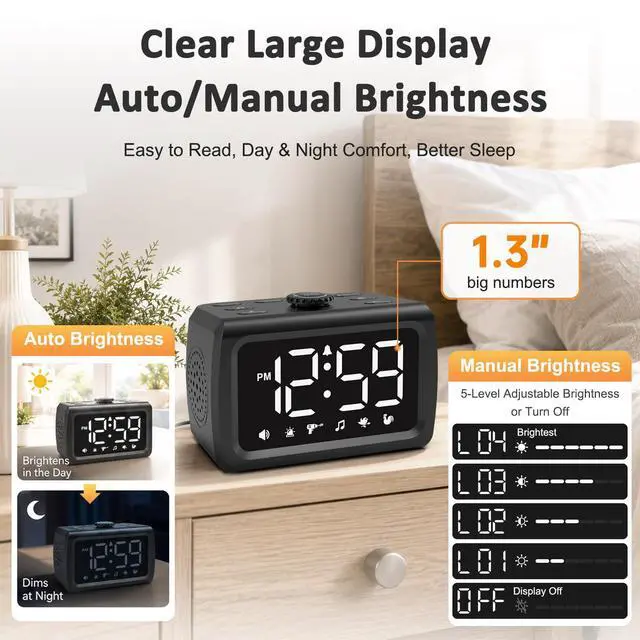 Alt view image 4 of 7 - 115dB Super Loud Alarm Clock for Heavy Sleepers, Large Display