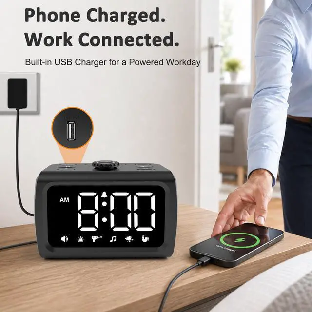 Alt view image 6 of 7 - 115dB Super Loud Alarm Clock for Heavy Sleepers, Large Display