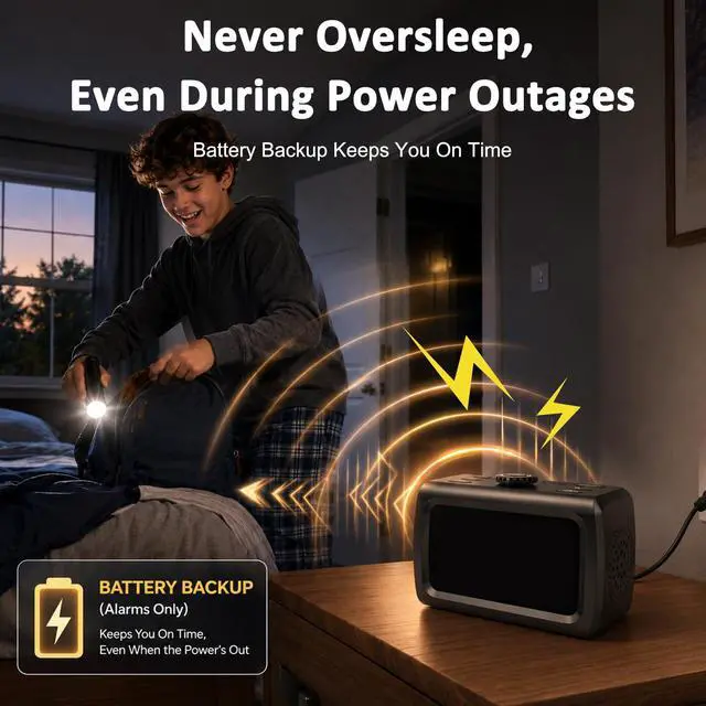 Alt view image 5 of 7 - 115dB Super Loud Alarm Clock for Heavy Sleepers, Large Display