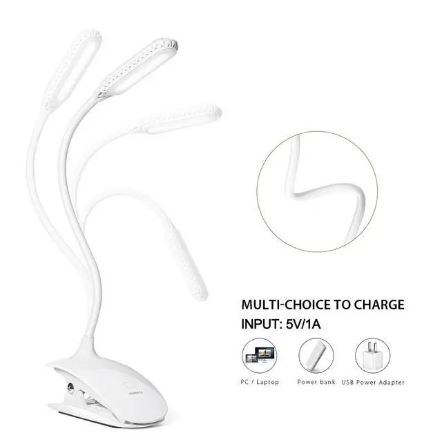 Alt view image 3 of 6 - Raniaco Led Clip Reading Book Light Daylight 16 LEDs USB Rechargeable Reading Lamp-3 Brightness,Touch Switch Bedside Book Light with Good Eye Protection Brightness (White)