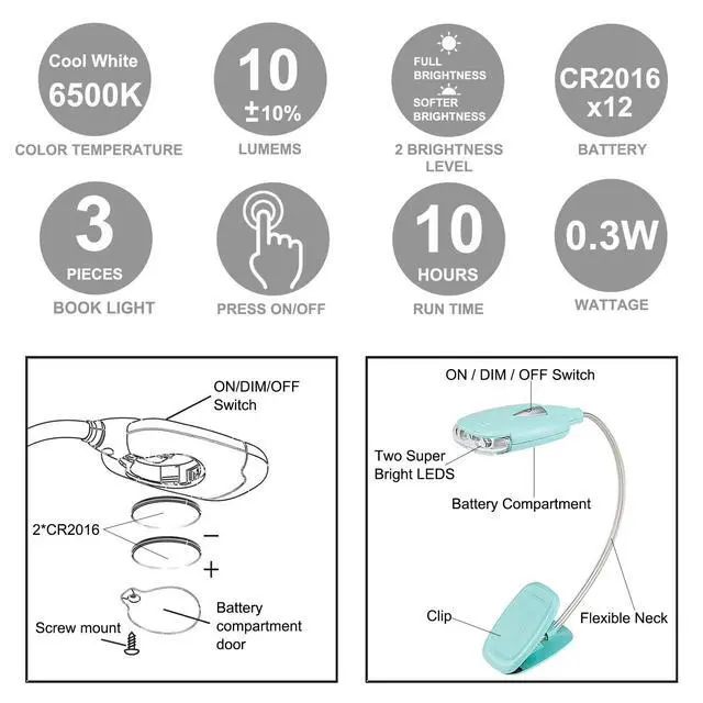 Alt view image 6 of 7 - Book Light for Reading at Night in Bed Kids Bookmark Bed Clip Book Lights for Kids Lamp Portable LED Reading Light with Flexible Cordless Reading Lamp for Travel