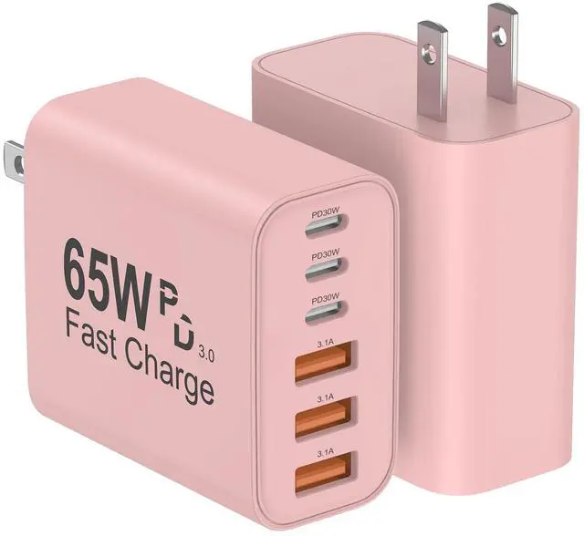 Main image of USB C Charger Block, 2Pcs 65W 6-Port USB C Wall Charger for iPhone Charger Fast Charging PD Power Adapter+QC Wall Plug Multiport Type C Brick Chargers for iPhone 17 16 15 14 13 Pro Max XS,for Samsung