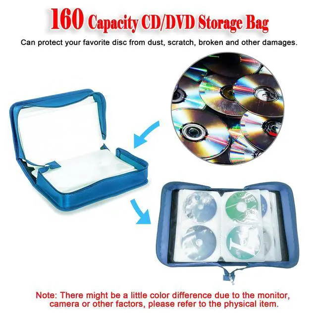 Alt view image 3 of 7 - 160 Capacity CD DVD Case, Protective CD DVD Box Holder Portable Zipper Disc Storage Organizer Bag CD Binder for Car Home Office Travel (Blue)