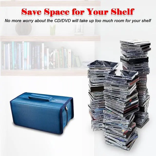 Alt view image 7 of 7 - 160 Capacity CD DVD Case, Protective CD DVD Box Holder Portable Zipper Disc Storage Organizer Bag CD Binder for Car Home Office Travel (Blue)
