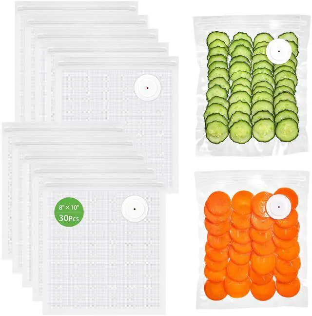 Main image of 30 Reusable Vacuum Sealer Bags for Food, Small 8" x 10" Food Storage Zipper Bags with Air Valve BPA-free Leakproof Keep Food Freshness, Compatible with Compact Vacuum Sealers