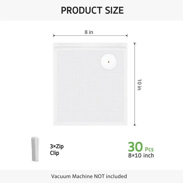 Alt view image 2 of 6 - 30 Reusable Vacuum Sealer Bags for Food, Small 8" x 10" Food Storage Zipper Bags with Air Valve BPA-free Leakproof Keep Food Freshness, Compatible with Compact Vacuum Sealers