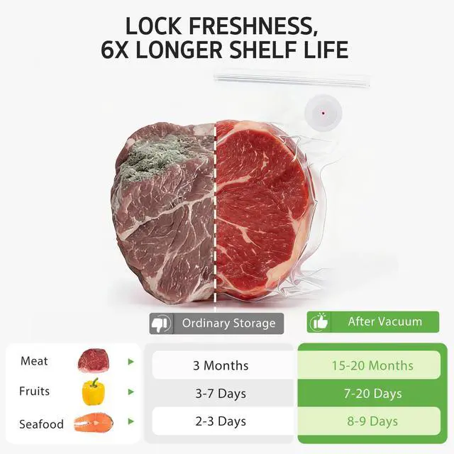 Alt view image 5 of 6 - 30 Reusable Vacuum Sealer Bags for Food, Small 8" x 10" Food Storage Zipper Bags with Air Valve BPA-free Leakproof Keep Food Freshness, Compatible with Compact Vacuum Sealers