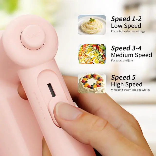 Alt view image 2 of 7 - Electric Hand Mixer, 5-Speed Handheld Mixer for Baking Cakes, Eggs, Cream, 150W Turbo Boost Kitchen Mixer, Pink, Gifts for Women Mother