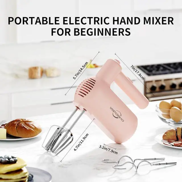Alt view image 3 of 7 - Electric Hand Mixer, 5-Speed Handheld Mixer for Baking Cakes, Eggs, Cream, 150W Turbo Boost Kitchen Mixer, Pink, Gifts for Women Mother