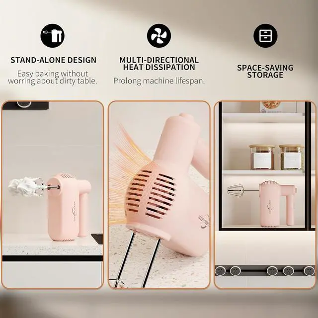 Alt view image 7 of 7 - Electric Hand Mixer, 5-Speed Handheld Mixer for Baking Cakes, Eggs, Cream, 150W Turbo Boost Kitchen Mixer, Pink, Gifts for Women Mother