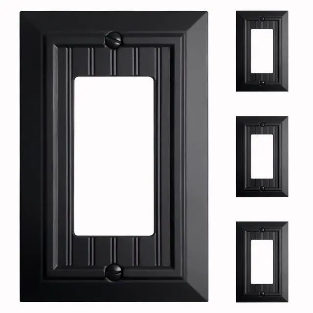 Main image of Beadboard Outlet Covers Wall Plates, Bamboo Fiber Light Switch Covers, Natural Material Electric Receptacle Decorative Switch Plate Outlet Cover Matte Black (1 Gang Decorator 4 Pack)