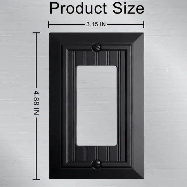 Alt view image 2 of 7 - Beadboard Outlet Covers Wall Plates, Bamboo Fiber Light Switch Covers, Natural Material Electric Receptacle Decorative Switch Plate Outlet Cover Matte Black (1 Gang Decorator 4 Pack)