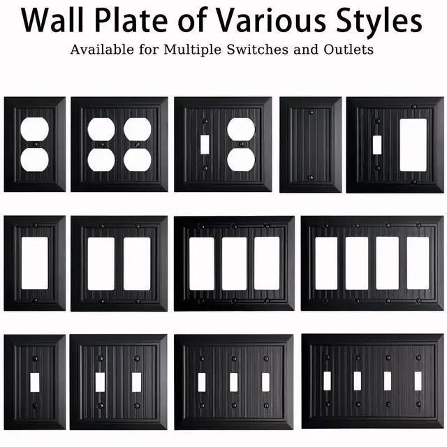 Alt view image 3 of 7 - Beadboard Outlet Covers Wall Plates, Bamboo Fiber Light Switch Covers, Natural Material Electric Receptacle Decorative Switch Plate Outlet Cover Matte Black (1 Gang Decorator 4 Pack)
