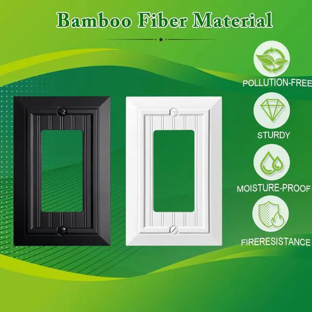 Alt view image 6 of 7 - Beadboard Outlet Covers Wall Plates, Bamboo Fiber Light Switch Covers, Natural Material Electric Receptacle Decorative Switch Plate Outlet Cover Matte Black (1 Gang Decorator 4 Pack)