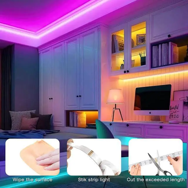 Alt view image 2 of 4 - 5V USB RGB LED Strip Light, USB-Powered, 6.6 ft / 2 m, with Controller, Dimmable, 19 Dynamic Modes, 20 Static Colors, Non-Waterproof (IP20) LED Tape Lights