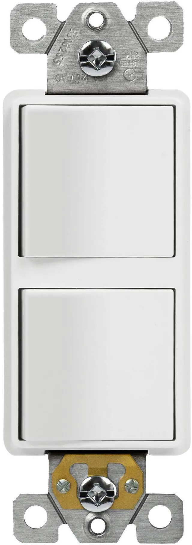 Main image of Double Paddle Rocker Decorator Switch, Clamp-Type Back Insert Wiring, Copper Wires Only, Single Pole, Residential/Commercial Grade, 15A 120-277VAC, 62834-W-N, White (New Model)