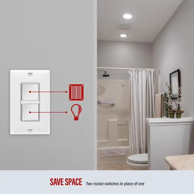 Alt view image 5 of 7 - Double Paddle Rocker Decorator Switch, Clamp-Type Back Insert Wiring, Copper Wires Only, Single Pole, Residential/Commercial Grade, 15A 120-277VAC, 62834-W-N, White (New Model)