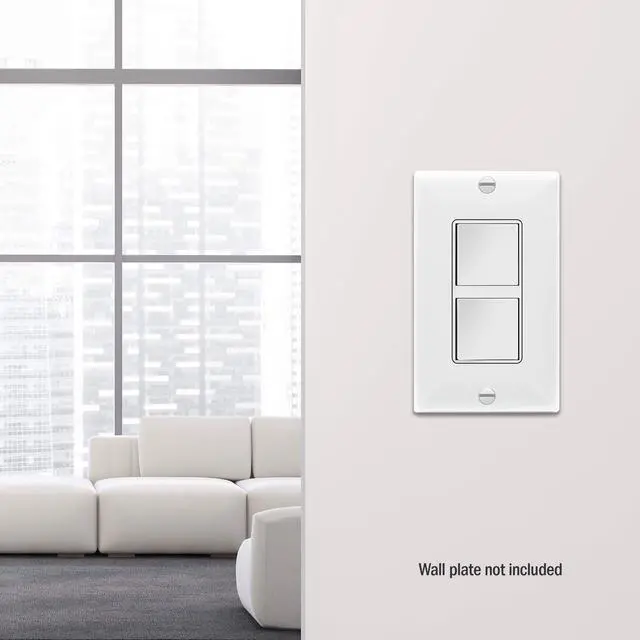 Alt view image 7 of 7 - Double Paddle Rocker Decorator Switch, Clamp-Type Back Insert Wiring, Copper Wires Only, Single Pole, Residential/Commercial Grade, 15A 120-277VAC, 62834-W-N, White (New Model)