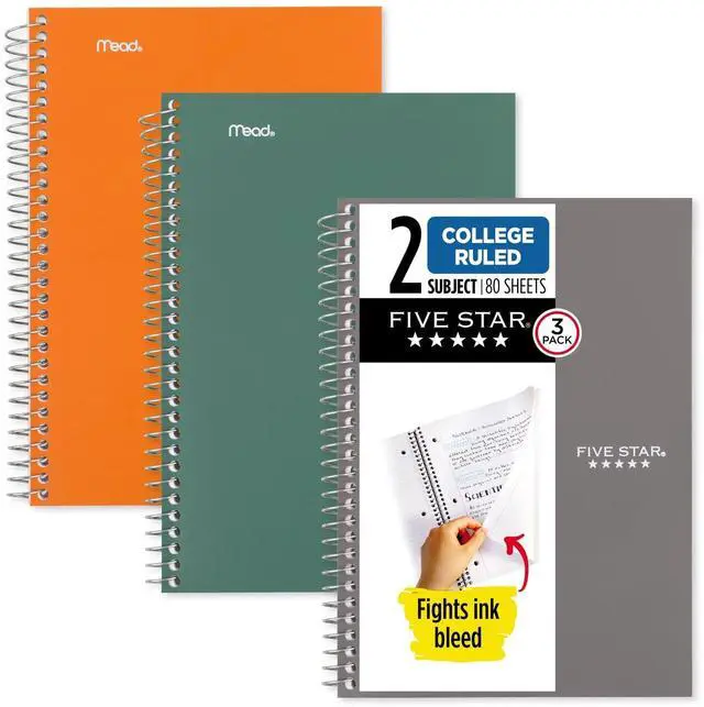 Main image of Spiral Notebooks, 3 Pack, 2 Subject, College Ruled, 9 1/2" x 6", 80 Sheets, Seaglass Green, Sedona Orange, Gray (840029B-ECM)