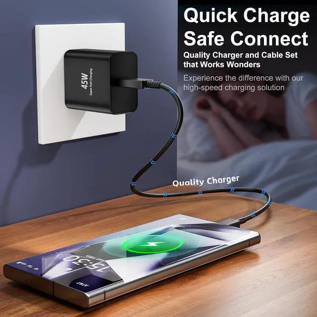 Alt view image 4 of 7 - 45W USB C Charger for Samsung,2-Pack Super Fast Wall Charger Block with 6/10FT Fast Charging Cord for Samsung Galaxy S26 Ultra/S25 Ultra/S24 Ultra/S24+/S23 Ultra/S23+/S22 Plus/S20(Black,10FT)