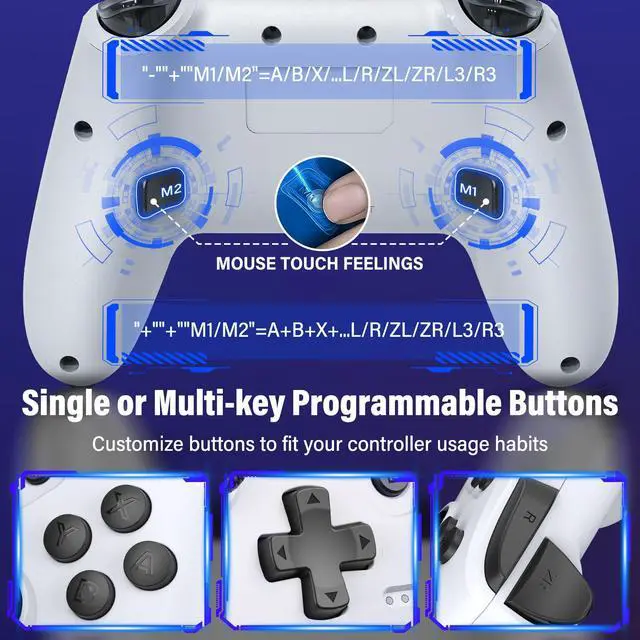 Alt view image 3 of 7 - Switch Controller, Wireless Switch Controller for Switch/Switch Lite/Switch OLED, Extra Switch Controller with Paddles, Programmable Switch Remote Control with Back Buttons,Wake-up,Turbo-White