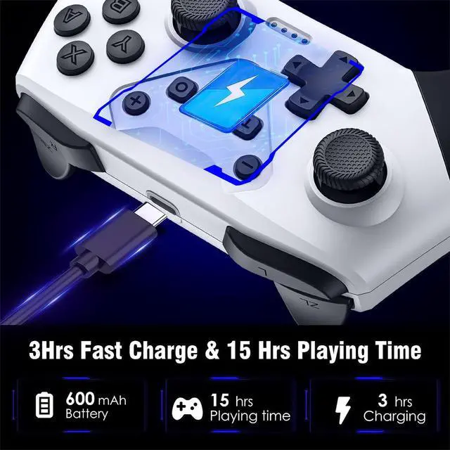 Alt view image 4 of 7 - Switch Controller, Wireless Switch Controller for Switch/Switch Lite/Switch OLED, Extra Switch Controller with Paddles, Programmable Switch Remote Control with Back Buttons,Wake-up,Turbo-White
