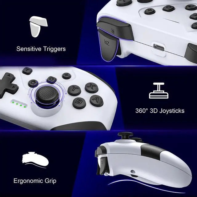 Alt view image 7 of 7 - Switch Controller, Wireless Switch Controller for Switch/Switch Lite/Switch OLED, Extra Switch Controller with Paddles, Programmable Switch Remote Control with Back Buttons,Wake-up,Turbo-White