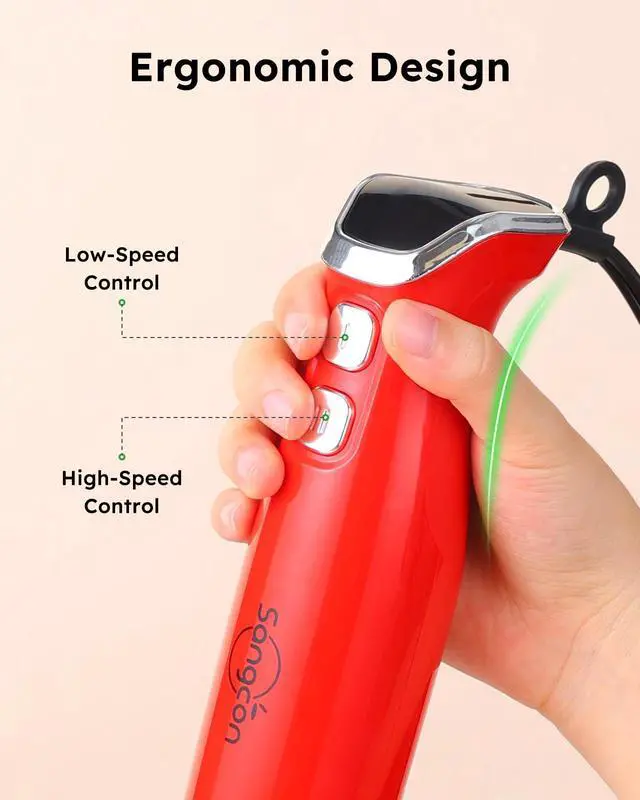 Alt view image 6 of 7 - Immersion Blender Handheld, 3-in-1 Hand Blender Electric, 400W Handheld Blender, Stainless Steel Blade Stick Blender with Whisk, Milk Frother Attachments - Red