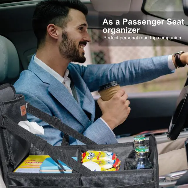 Alt view image 4 of 6 - Kids Car Organizer Backseat- Easy-to-Reach Car Organizers and Storage for Back Seat Between Seats with Tissue Box and Side Pockets, Car Travel Accessories for Baby Long Trips with cup Holders