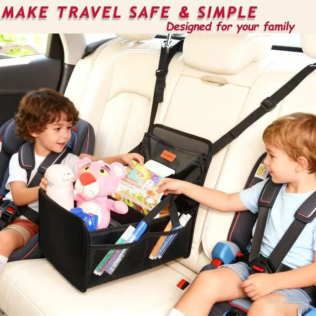 Alt view image 3 of 6 - Kids Car Organizer Backseat- Easy-to-Reach Car Organizers and Storage for Back Seat Between Seats with Tissue Box and Side Pockets, Car Travel Accessories for Baby Long Trips with cup Holders
