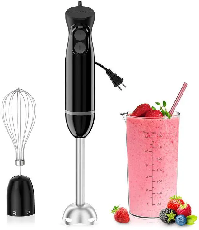 Main image of Immersion Blender Handheld, 2 Mixing Speed Hand Blender Electric with Sharp Blades, 3-In-1 Hand Held Stick Blender with Egg Whisk, 24oz Beaker for Soups, Smoothies, Sauce