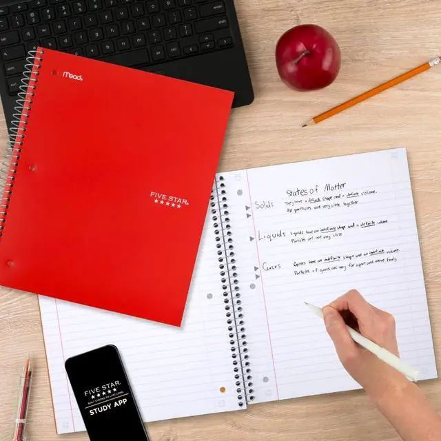 Alt view image 7 of 7 - Spiral Notebook + Study App, 3 Pack, 3 Subject, Wide Ruled Paper, 8" x 10-1/2", Tidewater Blue, Fire Red, Black (930081)