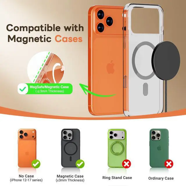 Alt view image 6 of 7 - 25W Magnetic Wireless Charger for iPhone: Fast Charging Mag Pad for Apple iPhone 17 17e 16 15 14 Pro Max Google Pixel 10 - Slim Compact for Desk Bedside Travel - Black