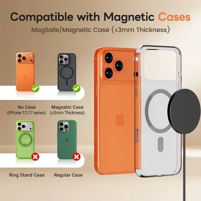 Alt view image 7 of 7 - 25W Magnetic Wireless Charger for iPhone: Fast Charging Mag Pad for Apple iPhone 17 17e 16 15 14 Pro Max Google Pixel 10 - Slim Compact for Desk Bedside Travel - Black
